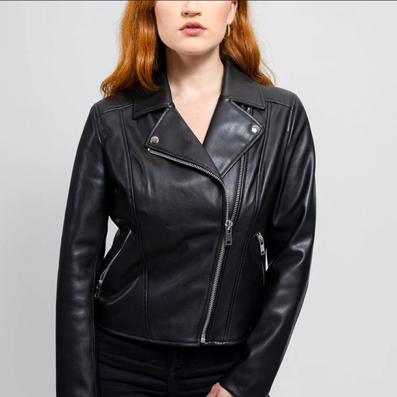 H&M Jackets & Blazers - H&M Black Faux Leather Zipper Jacket Pockets Small